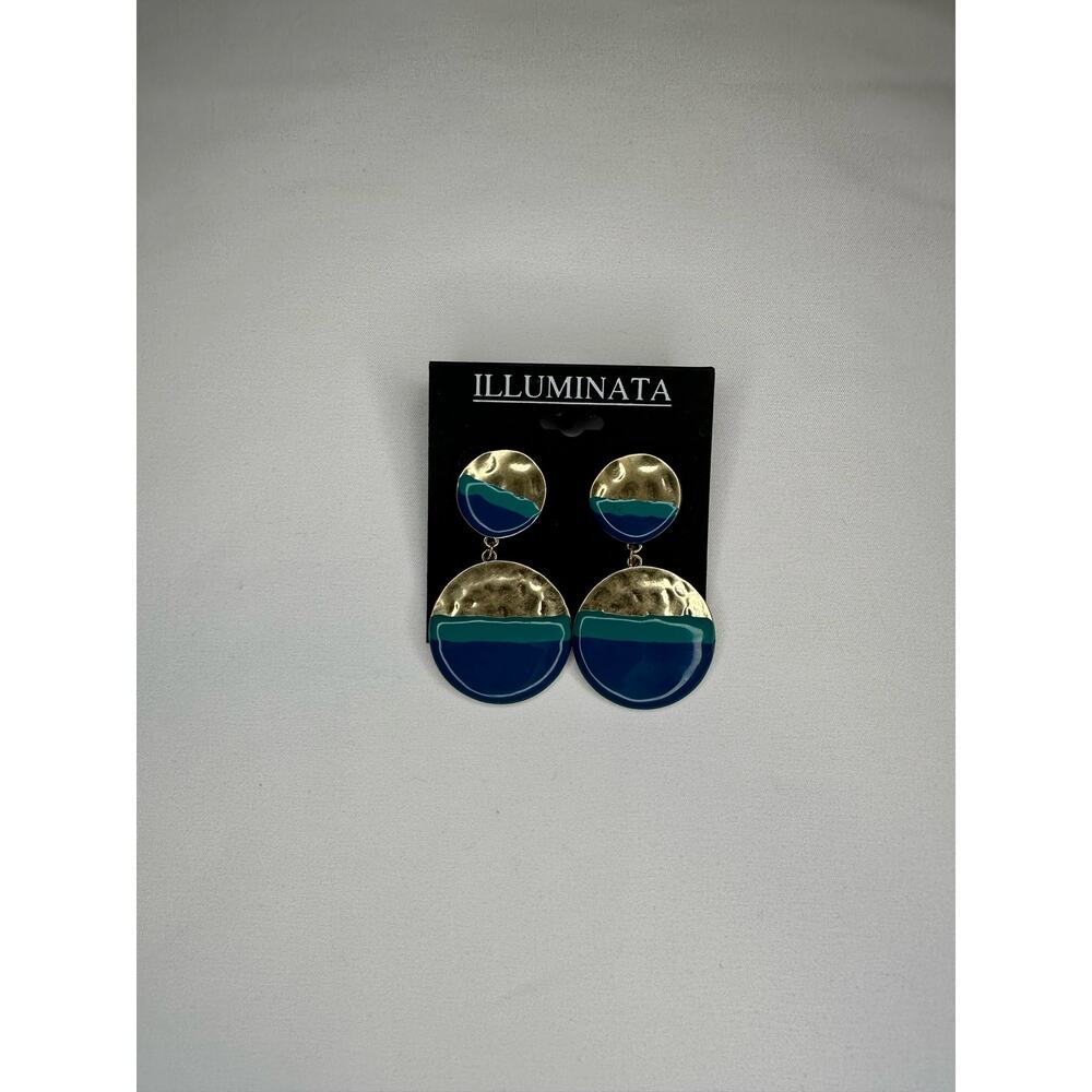 Illuminata Hammered Blue and Gold Round Drop Earrings